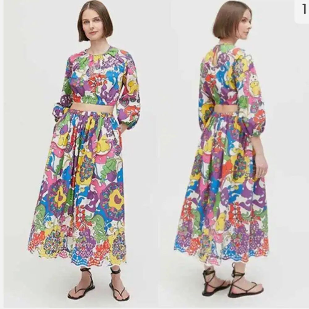 Rhode Audrey Midi Skirt & Adeline Crop Top Set Woodstock Floral Rainbow Size Sma